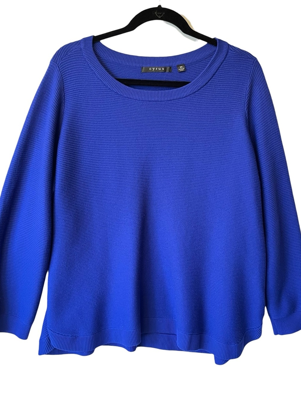 Cyrus Ribbed knit pullover sweater 3X Royal blue Round neck Long sleeves Womens